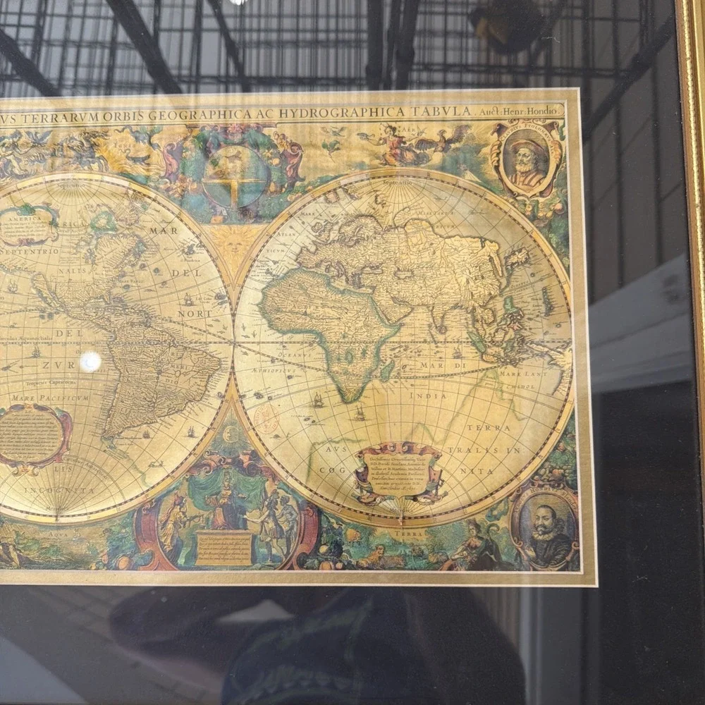 Framed Nova Totivs Terrarvm Orbis Geographica Tabvl Gold Picture World Map 23x19